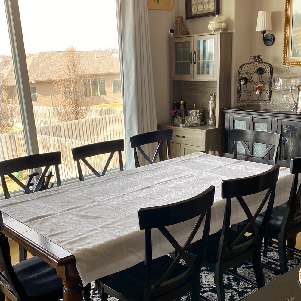 Elegant White With Silver 55” X 74” Vintage Damask Tablecloth for Dining Table!
